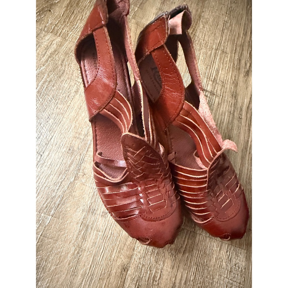 Women’s Woven Leather Wedge Sandals — Rust Brown